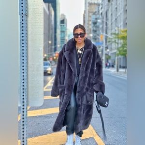 Faux Fur BNWT Freed Full Length Plush Coat // Crow